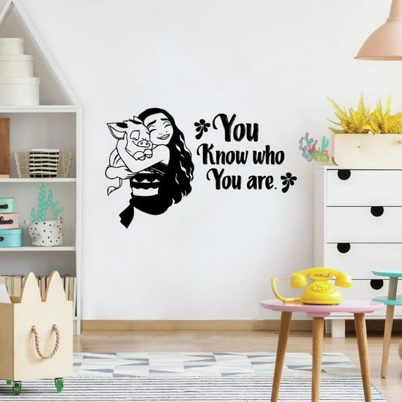 You Know Who You Are Moana And Pig Pua Vinyl Wall Art Sticker Decal Moana Disney Themed Wall Sticker For Girls Boys Kids Room Design Bedroom Nursery Kindergarten House Decoration Size (35x40 inch)