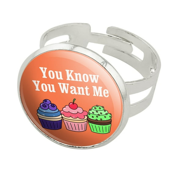 You Know You Want Me Cute Cupcakes Silver Plated Adjustable Novelty Ring