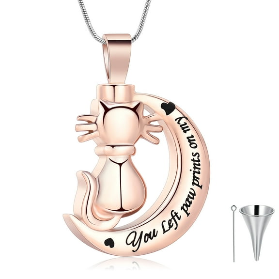 ❤ You Left Paw Print in My ❤ - Stainless Steel Cremation Urn Pendent for Ashes and Chain Human Pet Ash Holder Memory Necklace for Cremation Ashes Keepsake Memorial Jewelry