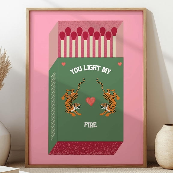 You Light My Fire, Pink Matchbox Poster, Retro Print Fire Poster, Vintage Art, Contemporary Art, Wall Decor Wall Art, Modern Wall Decor, 24x36 UNFRAMED