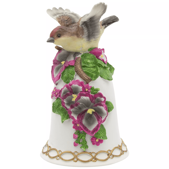 You Light Up My Life 6" Ceramic Wind Up Musical Bell with Western Tanager Bird