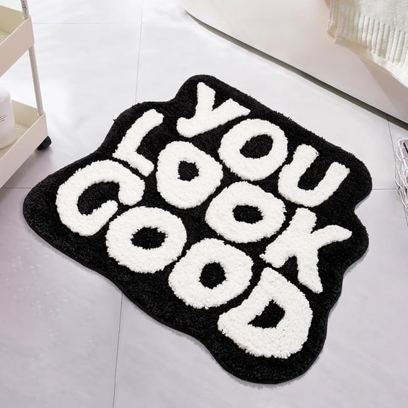You Look Good Bath Mat Black and White Bathroom Rugs Funny Cute Bathroom Decor Preppy Small Cool Rug Non Slip Microfiber Washable Absorbent Shower Rug, 25x21