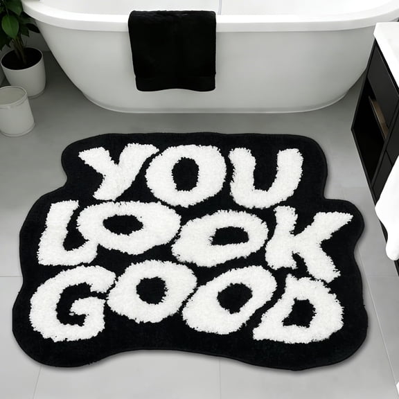 You Look Good Bath Mat, Cute Bath Rug for Bathroom, Non-Slip Cool Rugs for Bedroom, Soft and Stylish Bathroom Mats, House Warming Gifts New Home (Black and White, 21" x 29")