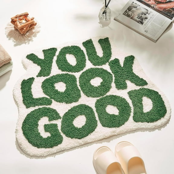 You Look Good Bath Mat Green Cute Cool Bathroom Rug Fun Bathroom Mats Funny Funky Bathroom Decor Soft Microfiber Bath Rug, Trendy Green Bath Shower Mat, 25" x 20"