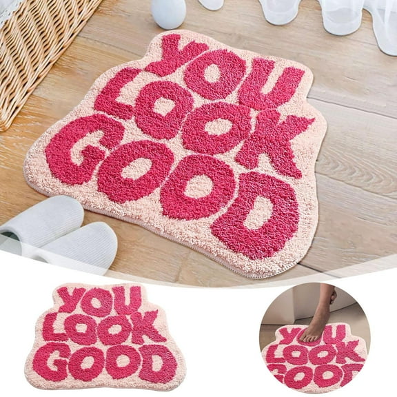 You Look Good Bath Mat Pink, Cute Bathroom Rugs for Girls Fun Funny Funky Rug Bedroom Pink Preppy Bathroom Decor Hello Beautiful Gorgeous Bath Rugs for Kids Women Non-