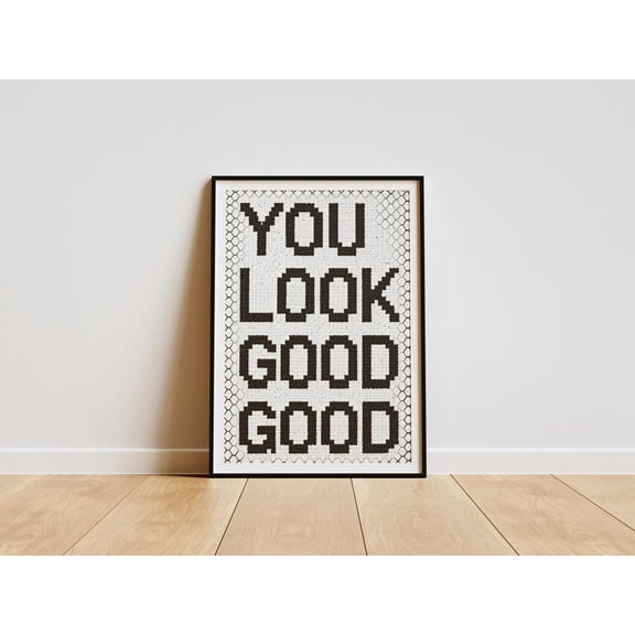 You Look Good Prints, Bistro Tile Letter Hexagon Artwork Wall Art, Floor Tile Typography Print Home Decor #52, Stretched Canvas Size 12x18