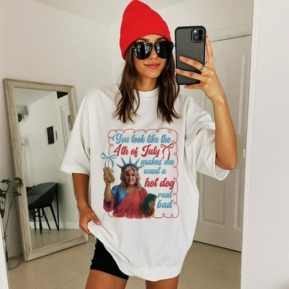 You Look Like the 4th of July T-Shirt – Funny Hot Dog Meme Graphic with Retro Coquette USA Style