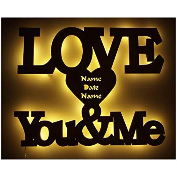 You and Me Love Wooden LED Night Light - Personalized Name and Date Valentine's Day Gifts for him or her - Romantic Home Decor for Anniversary or Weddings$$Tools & Hardware Other