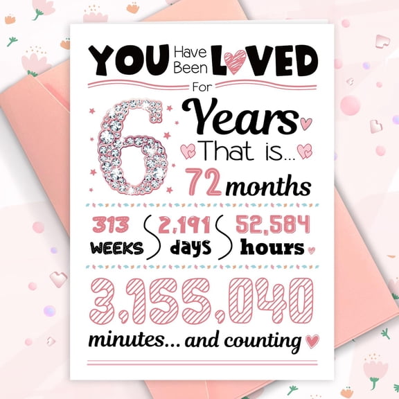 You Have Been Loved for 6 Years Anniversary Card Fun Milestone Design Perfect for Celebrating Love Includes Envelope Ideal for Romance and Special Moments