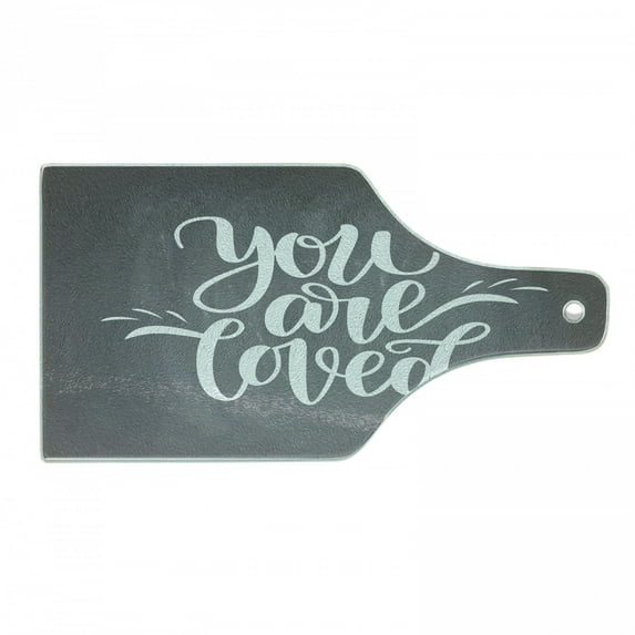 You Are Loved Cutting Board, Hand Written Funky Text Valentines Day Thematic Chalkboard Effect Backdrop, Decorative Tempered Glass Cutting and Serving Board, in 3 Sizes, by Ambesonne