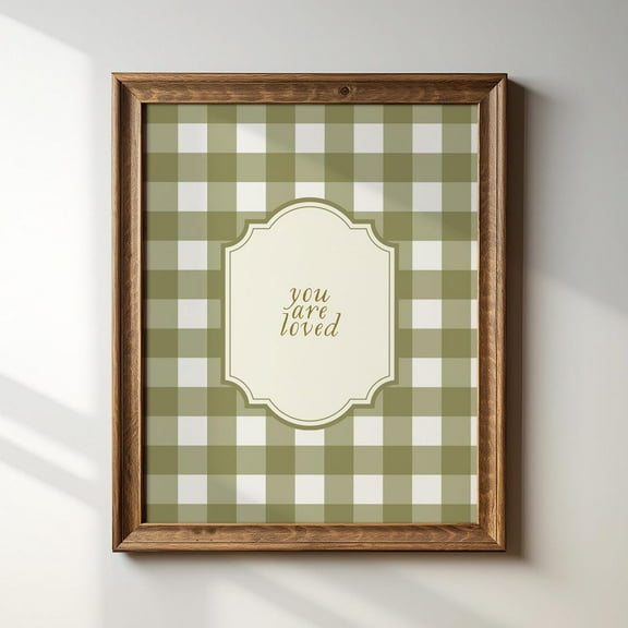 You Are Loved, Green Gingham Vintage Illustration Print, Art Print, Trendy Decor, Kids Room, Nursery Wall Art, Modern Wall Decor For Living Room, 8x12 UNFRAMED