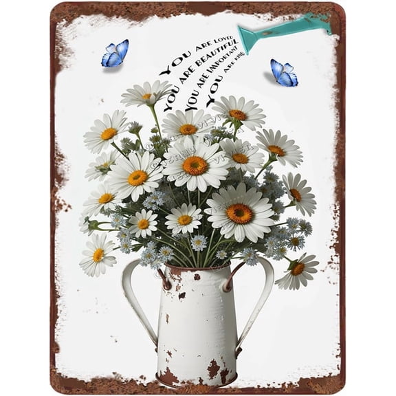 You Are Loved,You Are Beautiful,You Are Important,You Are Kind Daisy Vintage Metal Sign, Metal Floral Wall Decor, White Daisy Gifts for Women, Inspirational Kitchen Decors 12x16 Inches