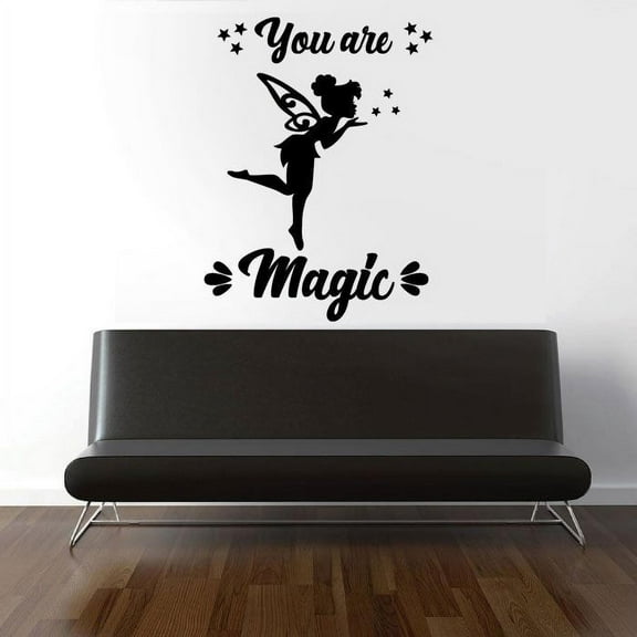 You Are Magic Tinkerbell Little Fairy Pixie Dust Tinkerbell Disney Movie Character Tinkerbell Silhouette Vinyl Wall Art Sticker DecorationFor Home Kids Baby Girls Childrens Room Size (20x20 inch)