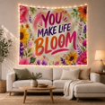 thumbnail image 1 of You Make Life Bloom Text Surrounded by Lush Floral Border Energetic Watercolor for Flower Enthusiasts Botanical Wall Art Decor Housewarming Gift Tapestry Wall Hanging for Bedroom and Dorm, 1 of 6