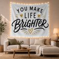 thumbnail image 1 of You Make Life Brighter Typography Scene with Gold Hearts, Joyful Illustration for Affirmation Art Lovers, Wall Decor, Friendship Gift, Tapestry Wall Hanging for Bedroom and Dorm, 1 of 7