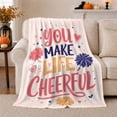 thumbnail image 1 of You Make Life Cheerful Lettering with Pink Navy Pom Poms Hearts and Stars, Playful Cheerleader Art Soft Flannel Blanket for Dorm and Bedroom, Graduation Gift, Home Decor, 1 of 9