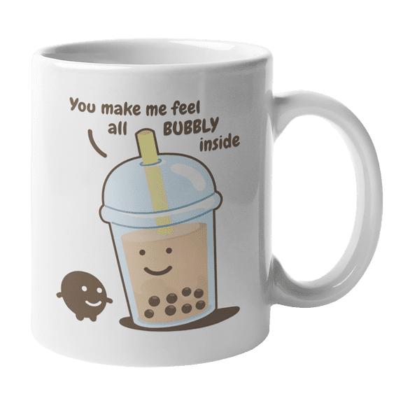 You Make Me Feel Bubbly, Valentine Coffee & Boba Bubble Milk Tea Gift Mug Cup (11oz)