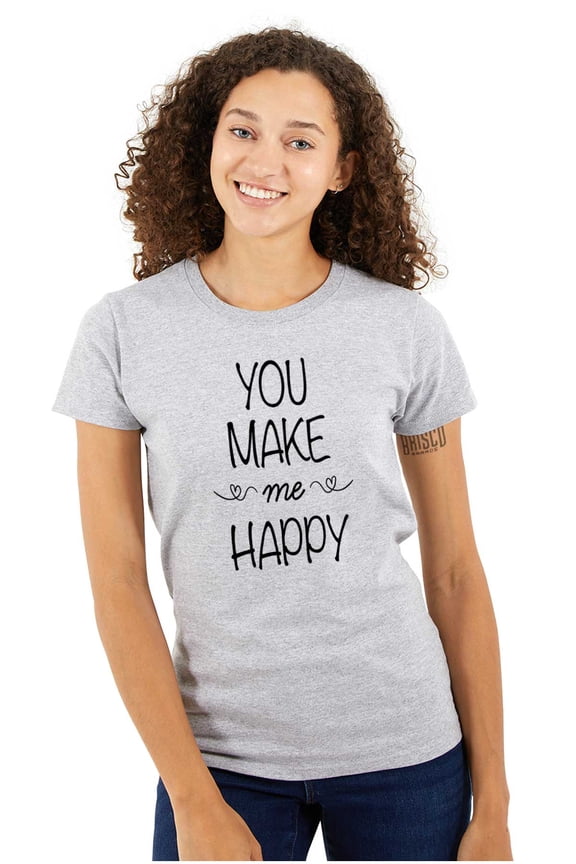 You Make Me Happy Romance Couple Love Womens Fitted Plus Size Graphic Tee Brisco Brands 2X