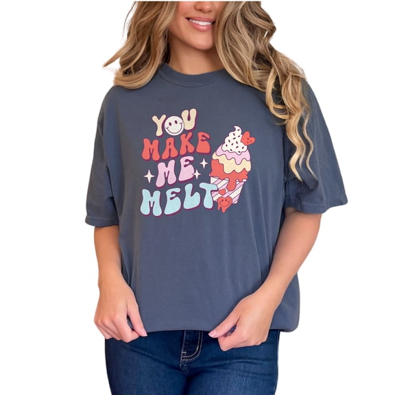You Make Me Melt, Retro Ice Cream Valentine's Day, Denim Comfort Colors T-Shirt, Small