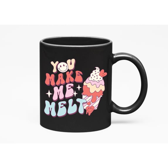 You Make Me Melt, Retro Ice Cream Valentine's Day Gift, Black 11oz Ceramic Mug