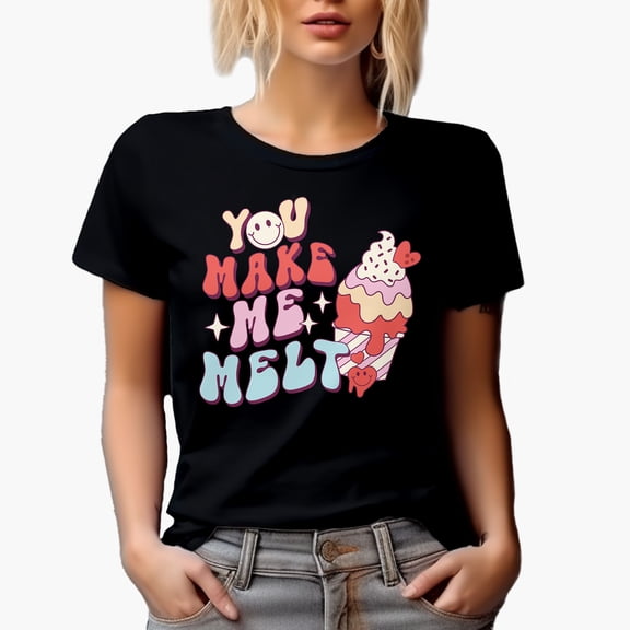 You Make Me Melt, Retro Ice Cream Valentine's Day Gift, Black T-Shirt, Small