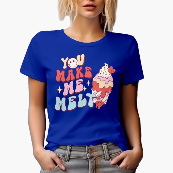 You Make Me Melt, Retro Ice Cream Valentine's Day Gift, Royal Blue T-Shirt, XL