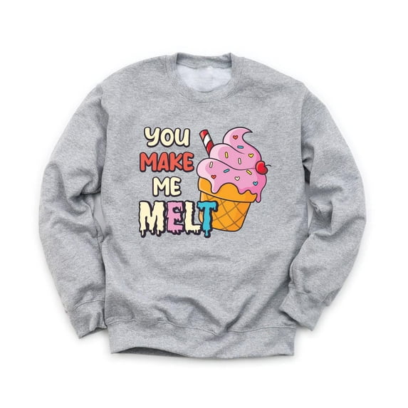 You Make Me Melt Unisex Gray Sweatshirt Funny Ice Cream Design Valentine's Day Love Holiday Sweater