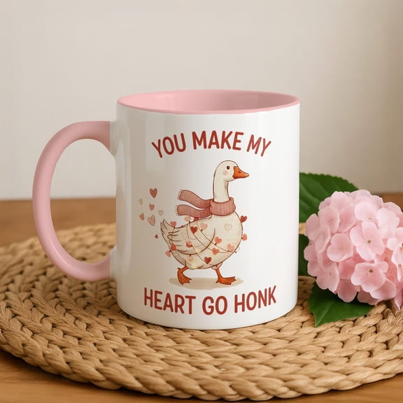 You Make My Heart Go Honk Goose Mug, VaL1entines Gift for Couples, Duck Meme