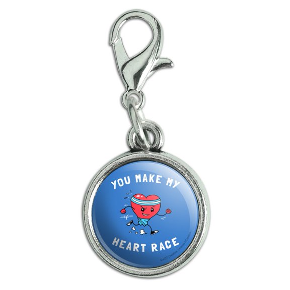 You Make My Heart Race Funny Humor Antiqued Bracelet Pendant Zipper Pull Charm with Lobster Clasp