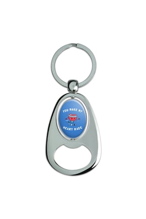 You Make My Heart Race Funny Humor Keychain Chrome Metal Spinning Oval Bottle Opener