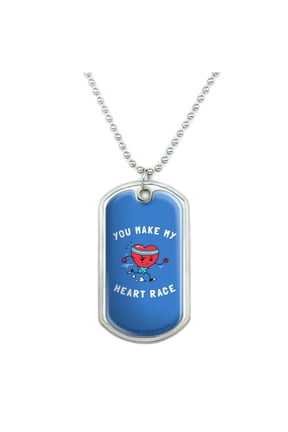 You Make My Heart Race Funny Humor Military Dog Tag Pendant Necklace with Chain