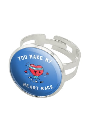 You Make My Heart Race Funny Humor Silver Plated Adjustable Novelty Ring