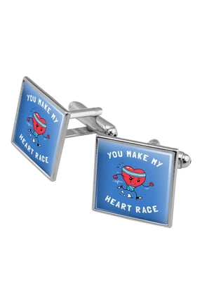 You Make My Heart Race Funny Humor Square Cufflink Set - Silver or Gold