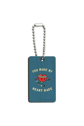 You Make My Heart Race Funny Humor Wood Wooden Rectangle Keychain Key Ring