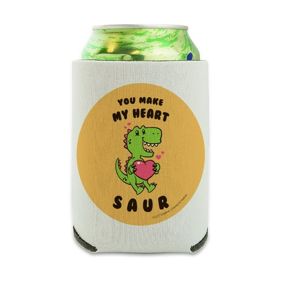 You Make My Heart Saur Soar Dinosaur Love Funny Humor Can Cooler - Drink Sleeve Hugger Collapsible Insulator - Beverage Insulated Holder