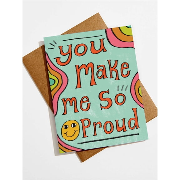 "You Make Me So Proud" Card – Colorful Retro Design with Smiley Face – Blank Inside, Envelope Included – Perfect for Celebrations, Achievements, and Encouragement