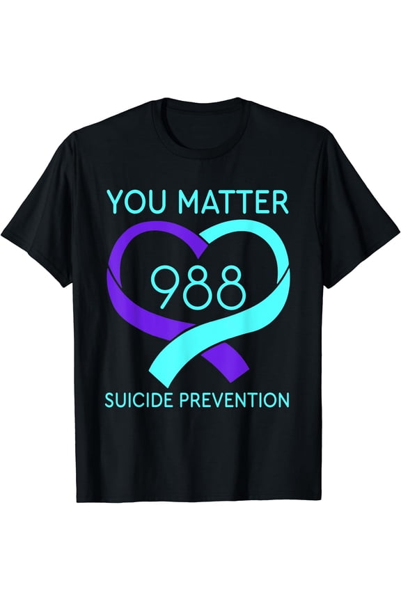 You Matter 988 Suicide Prevention Awaremess Heart T-Shirt Black 2X-Large