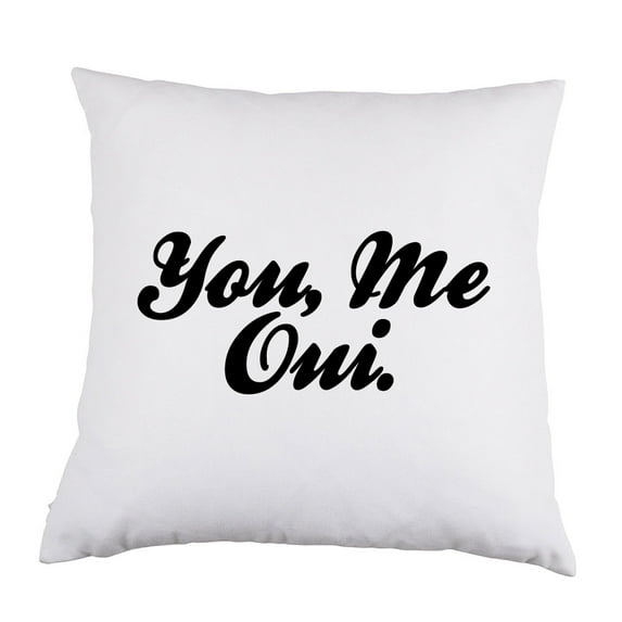 You Me Oui White Satin Throw Pillow 16 inch Square with Insert Included