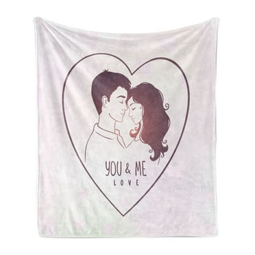 You and Me Soft Flannel Fleece Throw Blanket, Romantic Couple Lovers in a Heart Shape with Love Words Valentines, Cozy Plush for Indoor and Outdoor Use, 70" x 90", Pale Pink Mauve Taupe, by Ambesonne