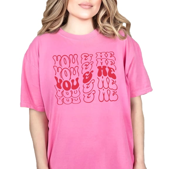 You & Me, Valentine or Valentines Day & Couple or Lovers Themed, Groovy Retro Wavy Text, Crunchberry Comfort Colors T-Shirt, 3XL