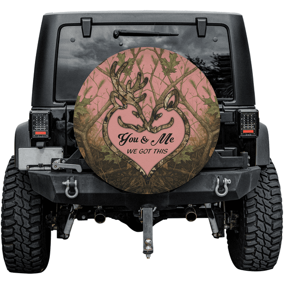 You & Me We Got This Camo Deer Heart Spare Tire Cover – Hunting Theme Universal Fit Tire Cover