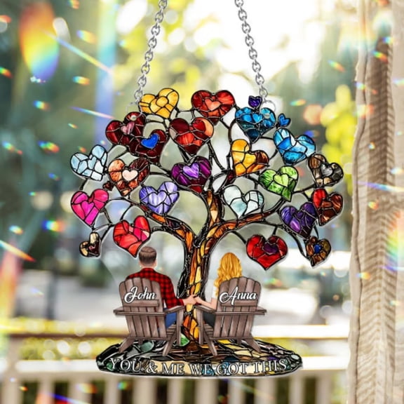 You & Me We Got This - Custom Couple Name Acrylic Sun Catcher, Personalized Love Tree Window Hanging, Romantic Anniversary Keepsake (6 Inches)