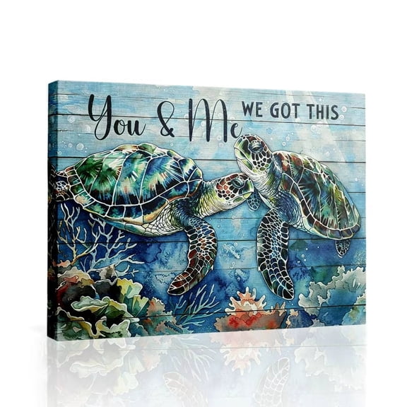 Wallume Store "You & Me We Got This" Sea Turtle Underwater Canvas Wall Art - Affordable Stylish Coastal Home Decor