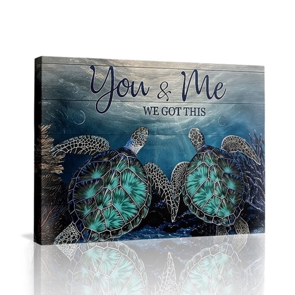Wallume Store "You & Me We Got This" Sea Turtle Underwater Canvas Wall Art - Affordable Stylish Coastal Home Decor