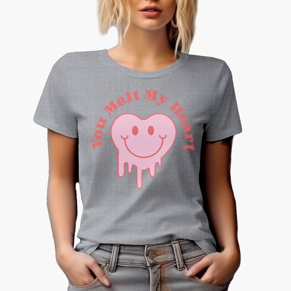 You Melt My Heart with Retro Melting & Smiling Face, Valentine's Day Art Merch Gift, Heather Grey T-Shirt, 3XL