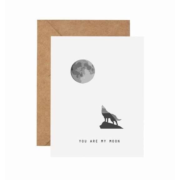 You Are My Moon Greeting Card  Artistic Wolf and Moon Design  Blank Inside for Personal Messages  Perfect for Love Notes, Anniversaries, and Special Occasions