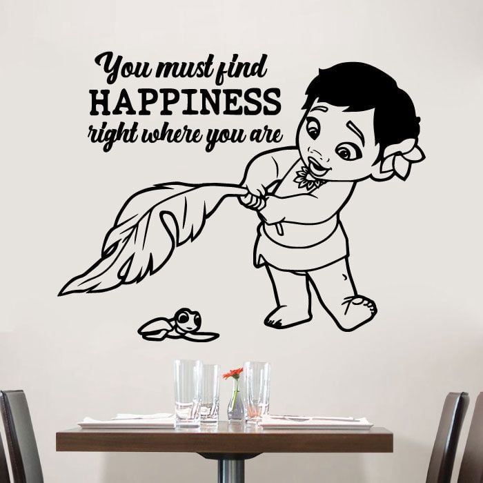 You Must Find Happiness Right Where You Are Vinyl Wall Art Sticker Decal Moana Disney Themed Wall Sticker For Girls Boy Kid Room Design Bedroom Nursery Kindergarten House Decoration Size (20x20 inch)