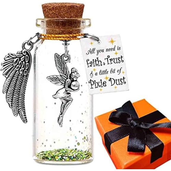 All You Need is Faith Trust and A Little Bit of Pixie Dust, Fairy Decorative Bottle Gift for Her Granddaughter Daughter Sister Niece Bff, Funny Fairy Gift for Teen Girls, Glass, No Gemstone