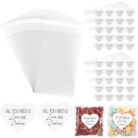 All You Need Is Love and Cookies Stickers Candy Bags Wedding Favor Stickers Cellophane Bags That Seal Themselves for Wedding Favor Labels Guest Welcome Bag Stuffers Bulk