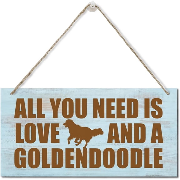 All You Need is Love and a Goldendoodle Wood Plaque Sign, Hanging Wood Sign Home Decor, Home Decor Wall Art Sign, Goldendoodle Mom Gift, Goldendoodle Decor Wall Art 10x5 Inch